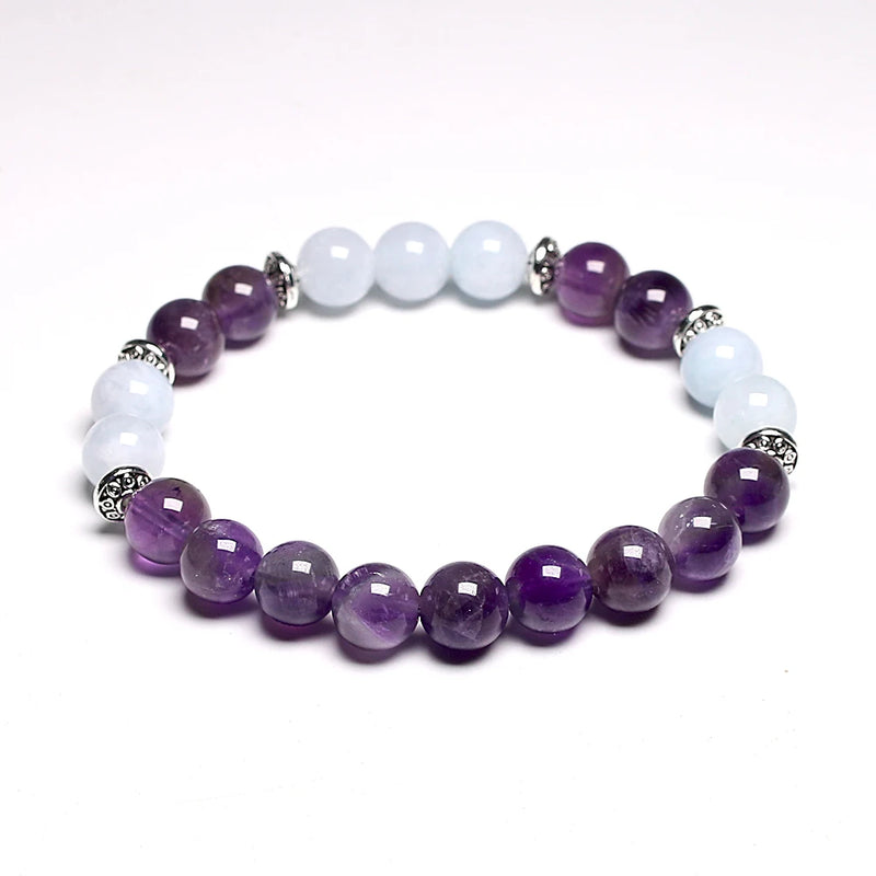 Aquamarine Amethyst Crystal Bracelet 8mm Healing Gemstones