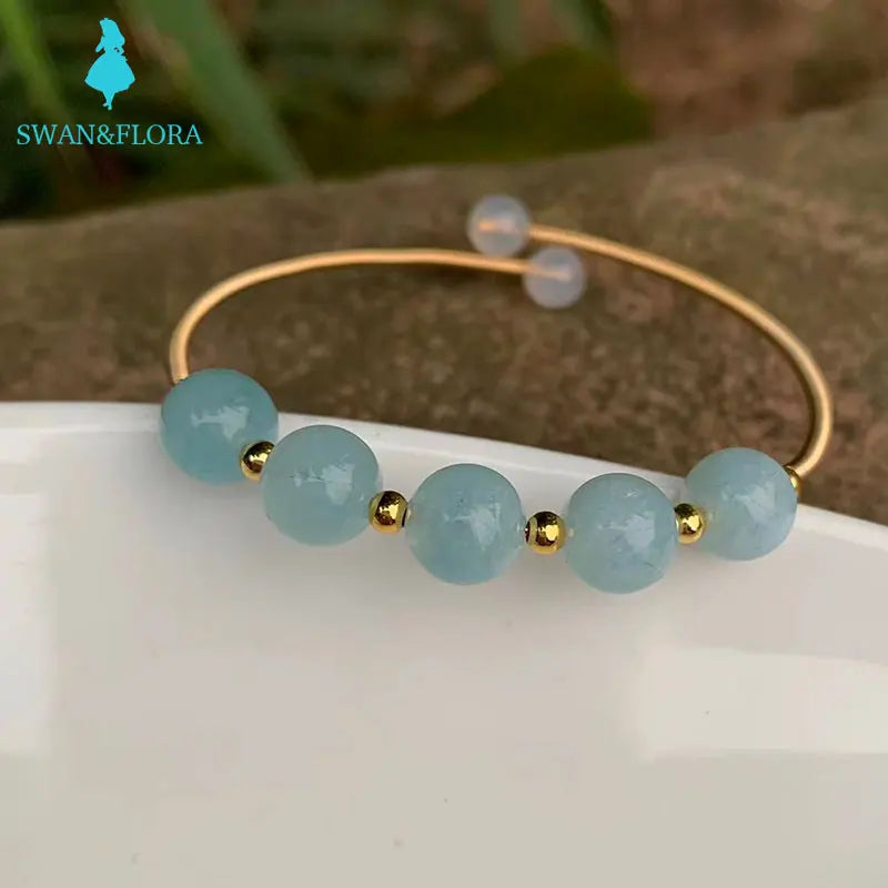 Aquamarine Bracelet Crystal Bangle Gem Stone Jewelry Healing
