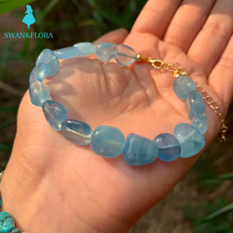 Aquamarine Bracelet Stone Jewelry for Women Crystals Brazil Chip