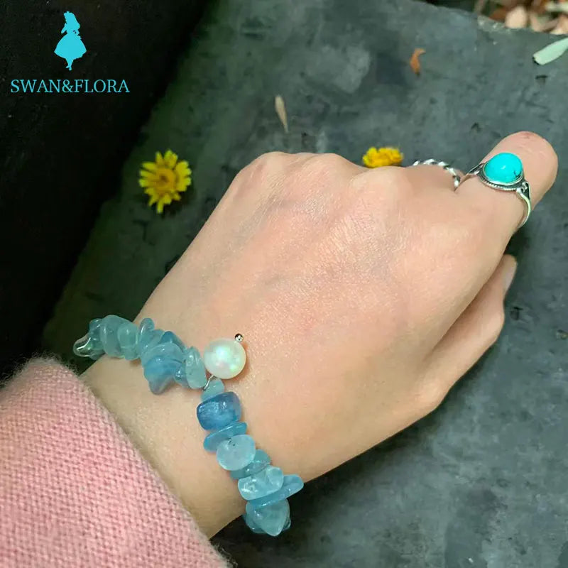 Natural Aquamarine Bracelet Stone Irregular Jewelry