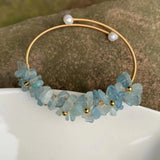 Natural Aquamarine Crystal Bracelet Bangle Lucky Charm Jewelry Gem