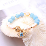 Aquamarine Devil's Eye Bracelet with Pearls Women Jewelry