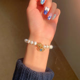Aquamarine Devil's Eye Bracelet with Pearls Women Jewelry