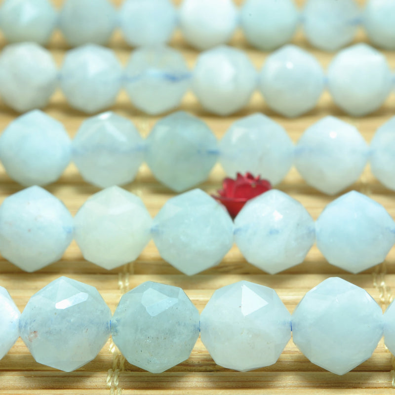 Aquamarine Diamond Faceted Round Loose Beads Gemstone Bracelet Necklace