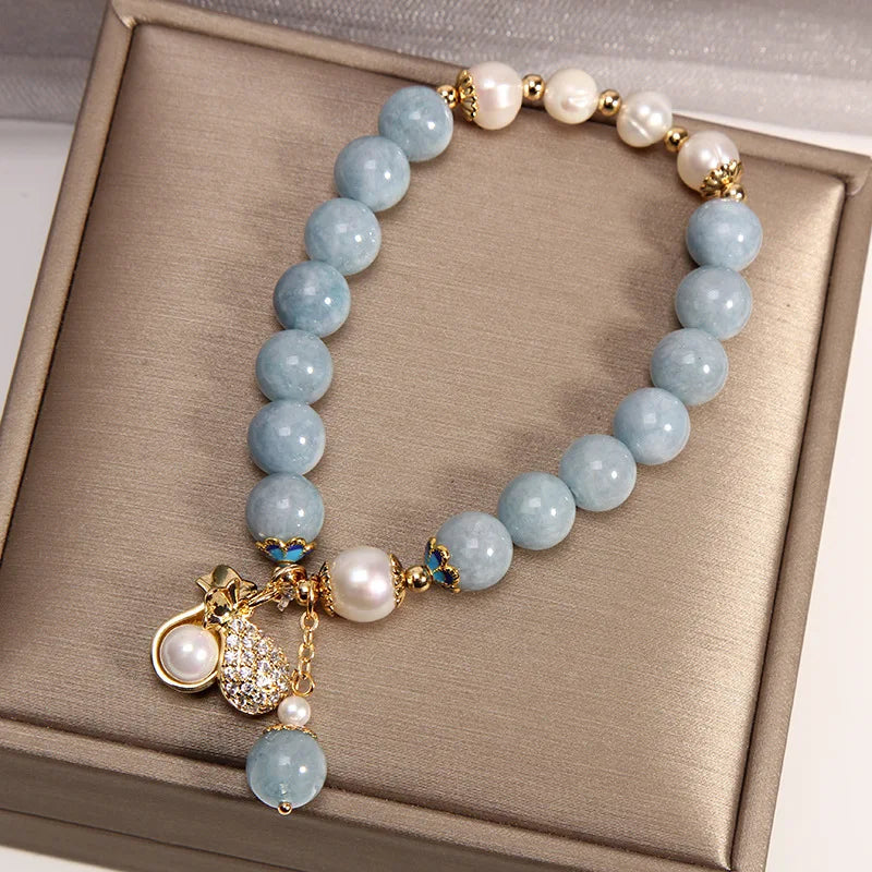 Aquamarine Crystal Bracelet for Female Birthday Gift