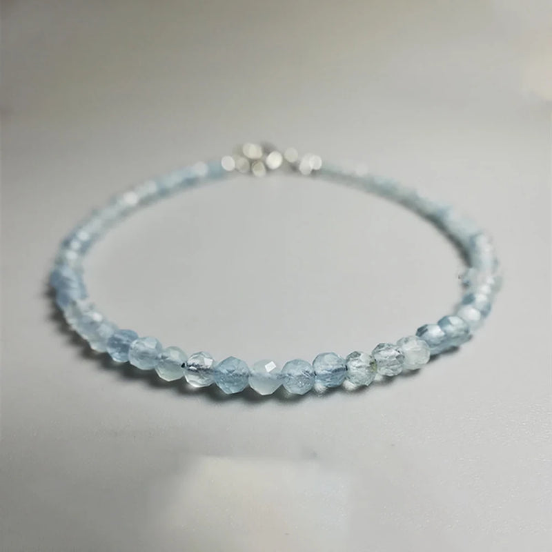 Natural Aquamarine Beaded Anklet Crystal Jewelry Women Gift