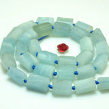 Aquamarine Matte Faceted Nugget Tube Loose Beads Semi Precious Stone
