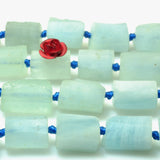 Aquamarine Matte Faceted Nugget Tube Loose Beads Semi Precious Stone