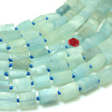 Aquamarine Matte Faceted Nugget Tube Loose Beads Semi Precious Stone