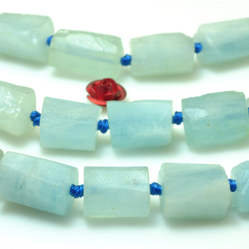 Aquamarine Matte Faceted Nugget Tube Loose Beads Semi Precious Stone