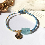 Aquamarine Pixiu Braided Rope Bracelet for Women