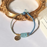 Aquamarine Pixiu Braided Rope Bracelet for Women
