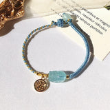 Aquamarine Pixiu Braided Rope Bracelet for Women