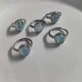 Natural Aquamarine Ring Big Stone Heart Rings Jewelry For Women Men