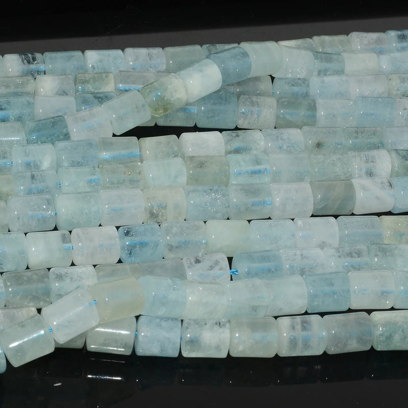 Natural Aquamarine Round Tube Beads 8x10mm