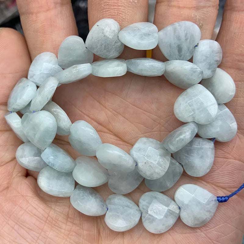 Aquamarine Stone Beads 15'' Faceted Heart DIY Loose Beads