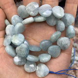 Aquamarine Stone Beads 15'' Faceted Heart DIY Loose Beads