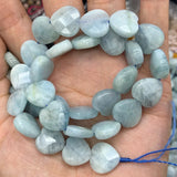 Aquamarine Stone Beads 15'' Faceted Heart DIY Loose Beads