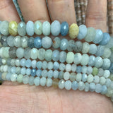Natural Aquamarine Stone Beads 15'' Faceted Rondelle Spacer Loose Beads