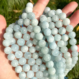 Aquamarine Stone Round Spacer Beads 15in Strand 6/8/10/12mm