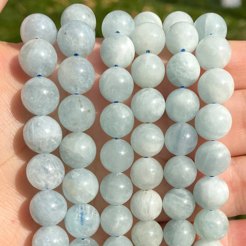 Aquamarine Stone Round Spacer Beads 15in Strand 6/8/10/12mm