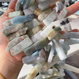 Aquamarine Stone Slice Beads Graduated Slabs Loose Necklace Making