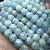 Natural Aquamarine Cube Beads Faceted Square for DIY Jewelry