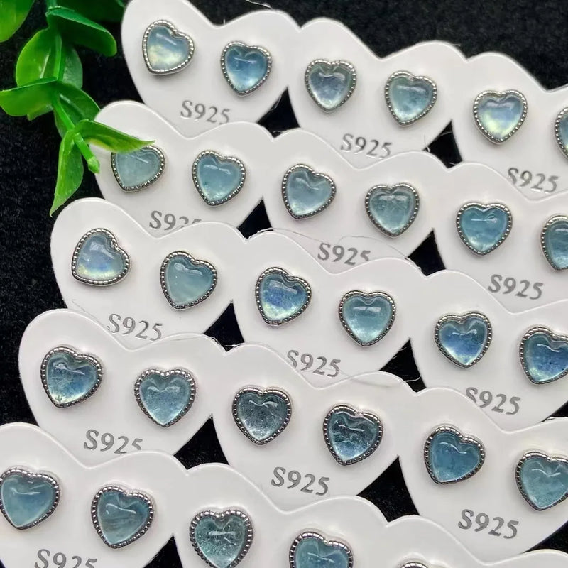 Natural Aquamarine Heart Shape Stud Earrings for Women