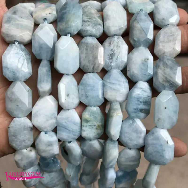 Aquamarine Stone Spacer Beads 13x18mm Faceted Flat Shape Jewelry 20Pcs