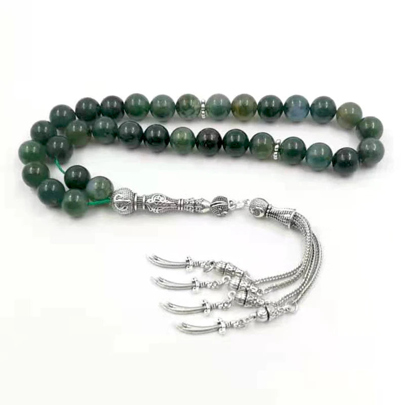 Natural Aquatic Agates Rosary Tasbih 33 66 99 Beads Green Stone Prayer Beads