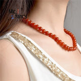 Natural Agate Chalcedony Bead Necklace Bracelet Set