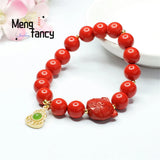 Red Cinnabar Zodiac Pig Bracelet with Gourd Bead Tassel