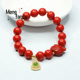 Red Cinnabar Zodiac Pig Bracelet with Gourd Bead Tassel