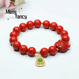Red Cinnabar Zodiac Pig Bracelet with Gourd Bead Tassel