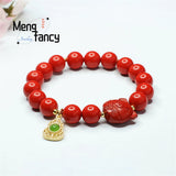 Red Cinnabar Zodiac Pig Bracelet with Gourd Bead Tassel