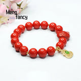 Red Cinnabar Zodiac Pig Bracelet with Gourd Bead Tassel