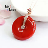 Natural South Red Agate Safety Buckle Pendant Necklace
