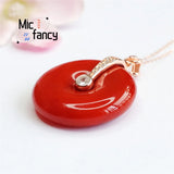 Natural South Red Agate Safety Buckle Pendant Necklace