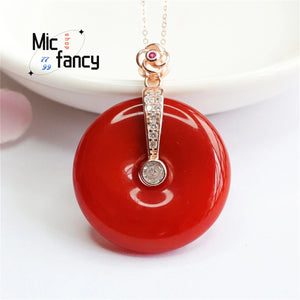 Natural South Red Agate Safety Buckle Pendant Necklace