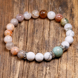 Bamboo Leaves Bracelet with Howlite and Amazonite Beads