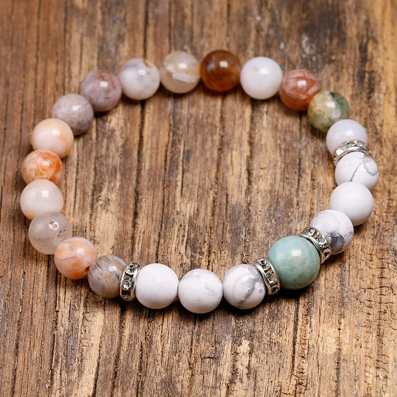 Bamboo Leaves Bracelet with Howlite and Amazonite Beads