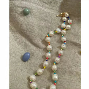 Baroque Pearl Bead Necklace OT Buckle Choker Chain for Women Girls