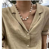 Baroque Pearl Bead Necklace OT Buckle Choker Chain for Women Girls