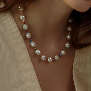 Baroque Pearl Bead Necklace OT Buckle Choker Chain for Women Girls