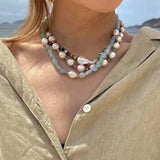 Baroque Pearl Bead Necklace OT Buckle Choker Chain for Women Girls