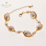 Baroque Pearl Bracelet with Zircon Moon Charms
