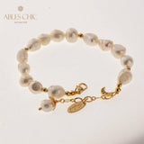 Baroque Pearl Bracelet with Zircon Moon Charms