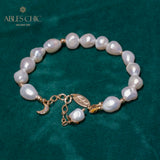 Baroque Pearl Bracelet with Zircon Moon Charms