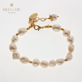 Baroque Pearl Bracelet with Zircon Moon Charms