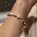 Baroque Pearl Bracelet with Zircon Moon Charms